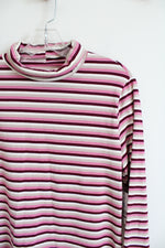 NEW Time And Tru Pink Tan & White Striped Long Sleeved Turtleneck Top | L