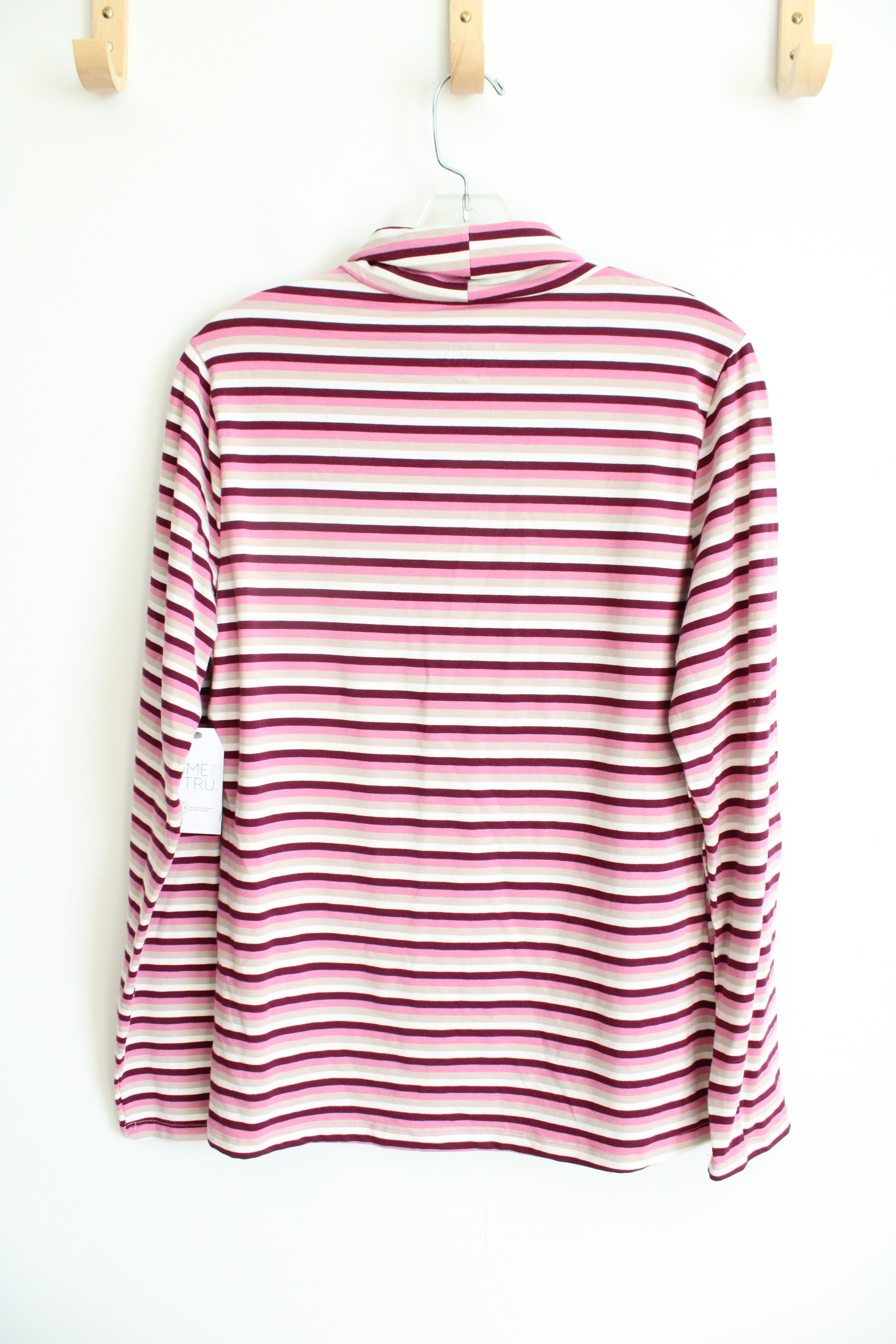 NEW Time And Tru Pink Tan & White Striped Long Sleeved Turtleneck Top | L