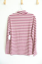 NEW Time And Tru Pink Tan & White Striped Long Sleeved Turtleneck Top | L