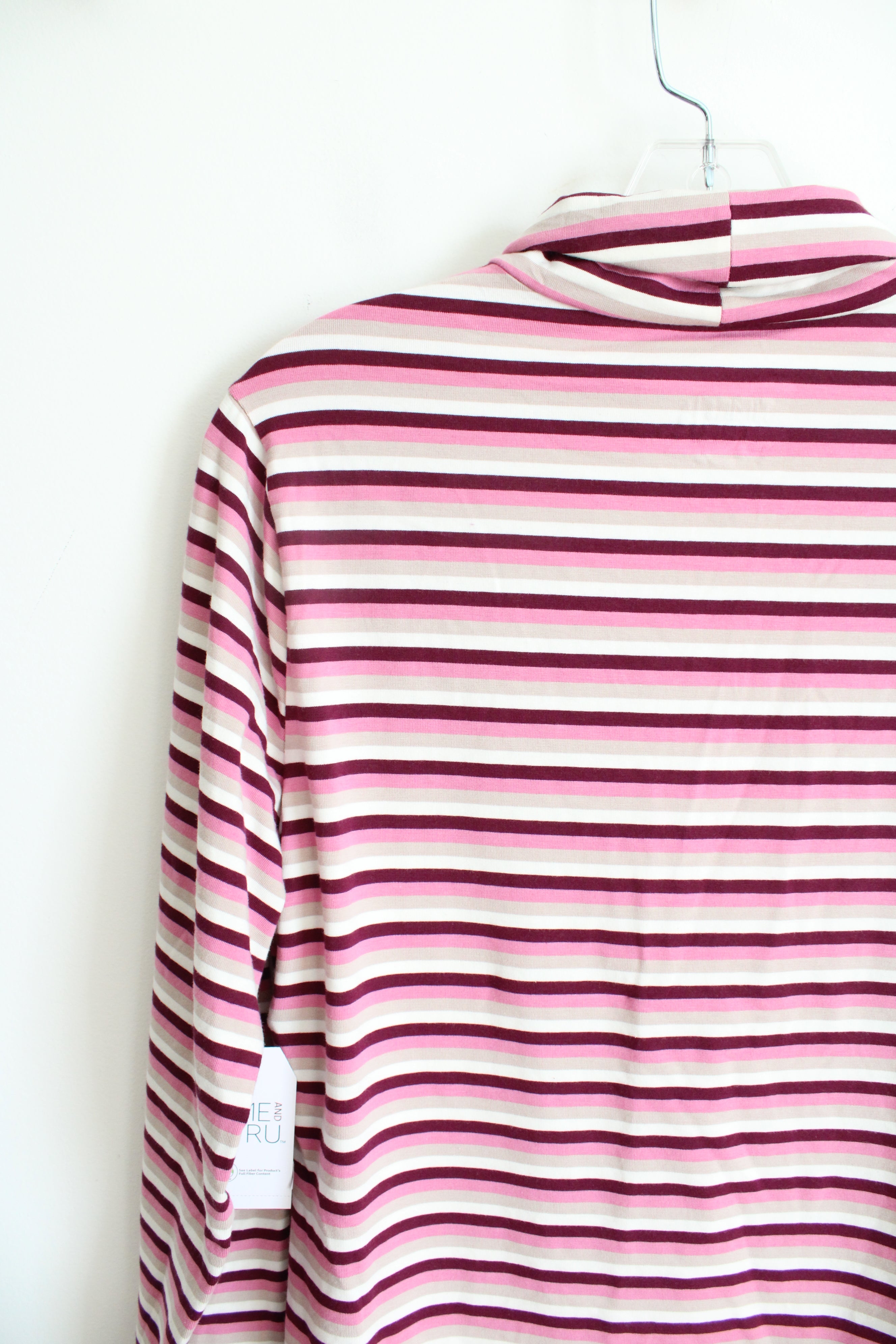 NEW Time And Tru Pink Tan & White Striped Long Sleeved Turtleneck Top | L