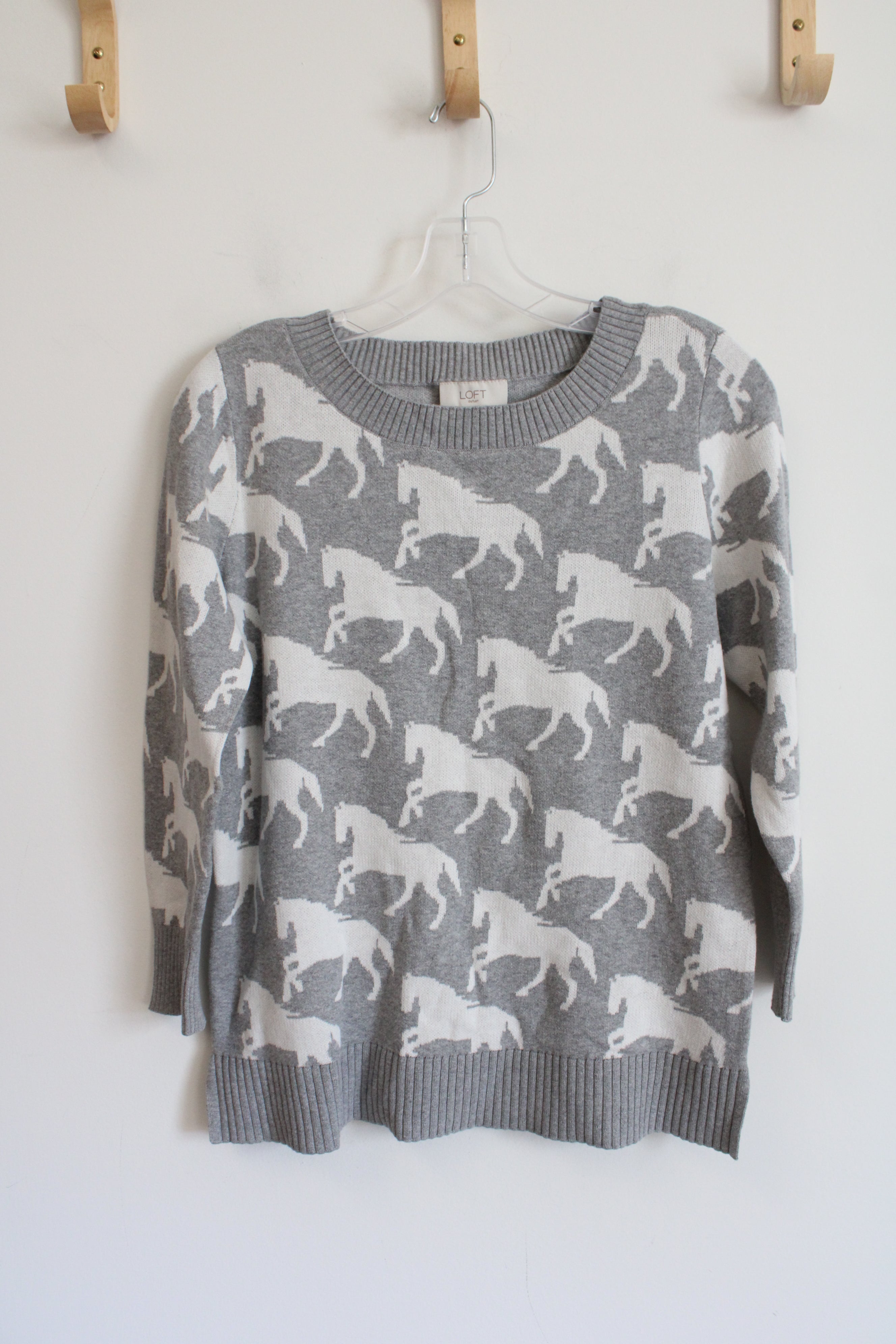 LOFT Gray & White Horse Sweater | M