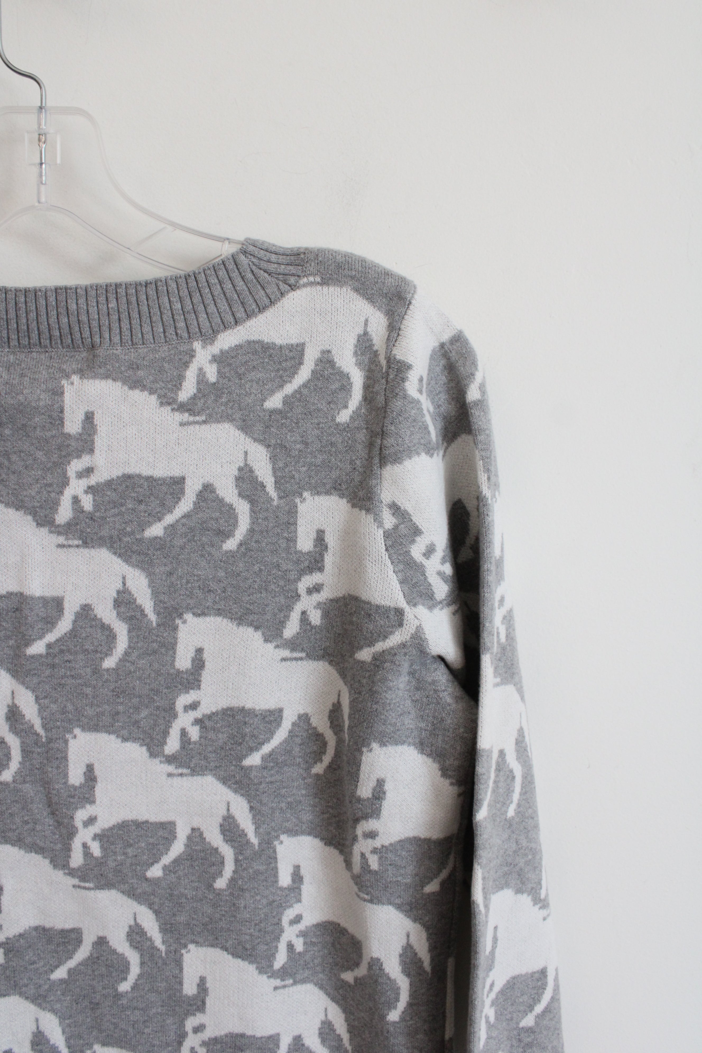 LOFT Gray & White Horse Sweater | M