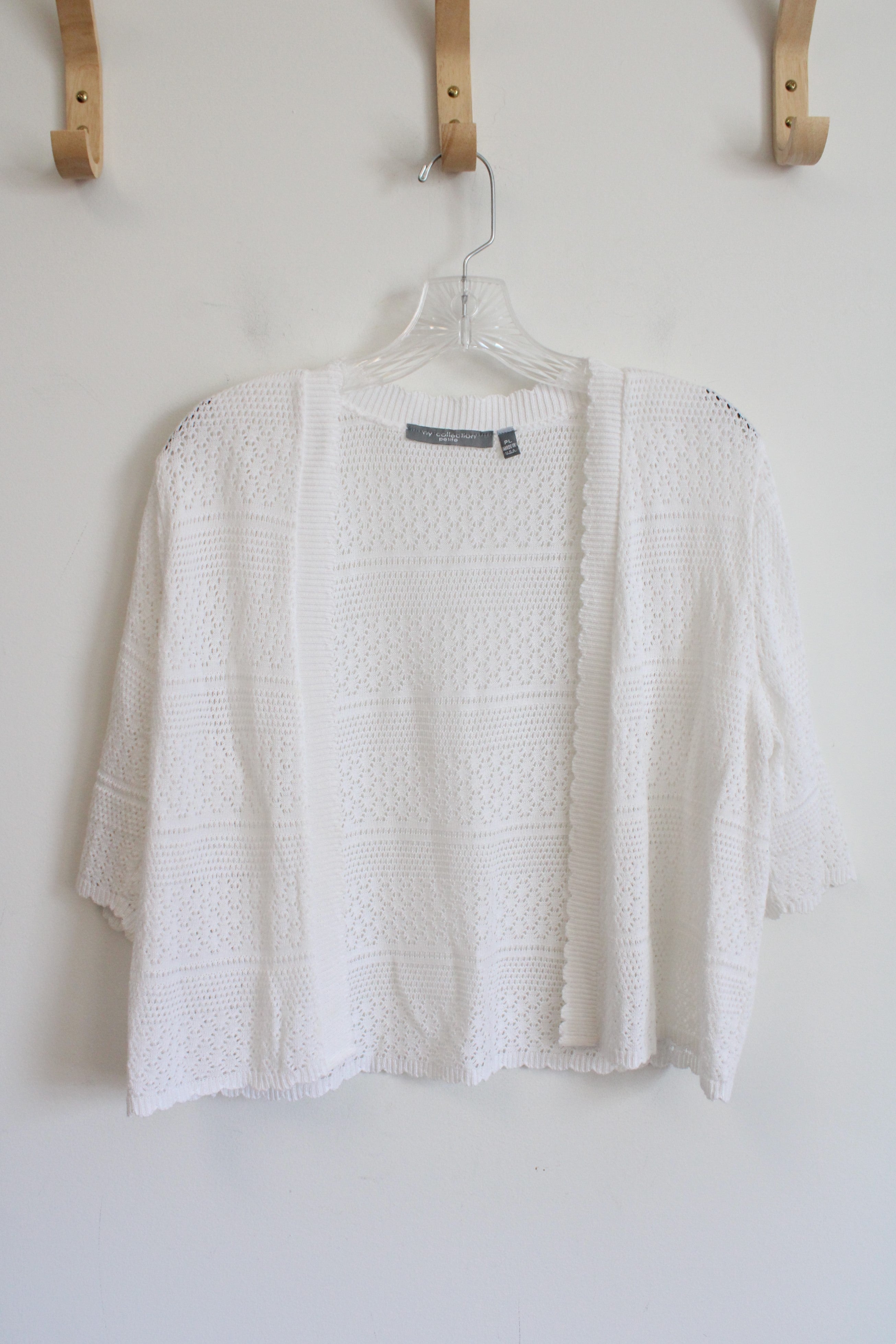 NY Collection White Crocheted Shrug | L Petite