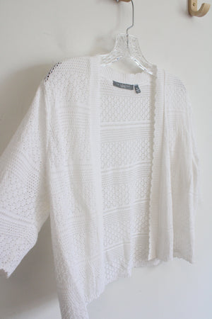 NY Collection White Crocheted Shrug | L Petite