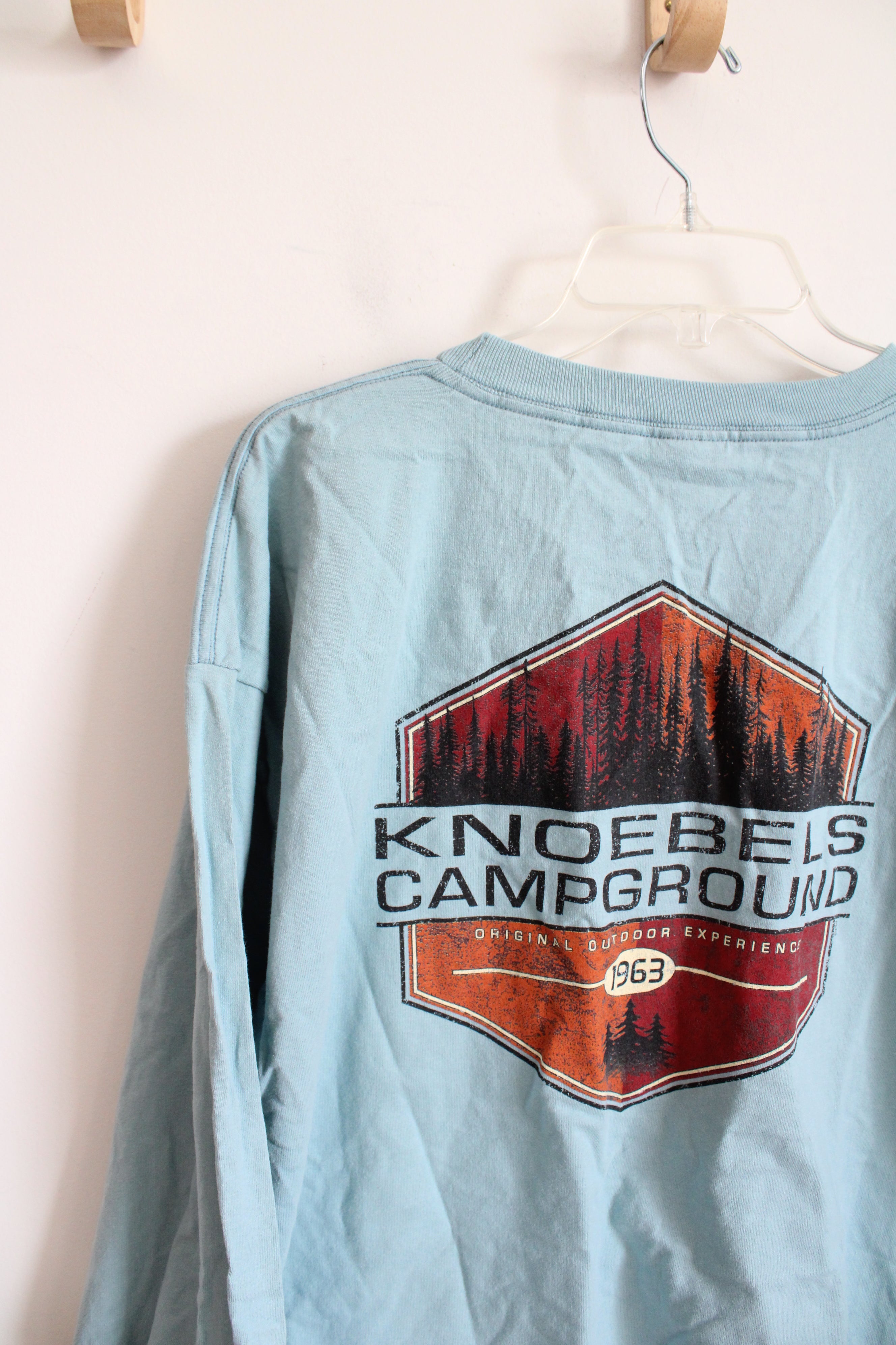 Mountain Knoebels Campground Blue Long Sleeved Cotton Shirt | XXL