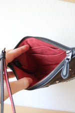 Coach Smooth Black Leather Tea Rose Wristlet Wallet