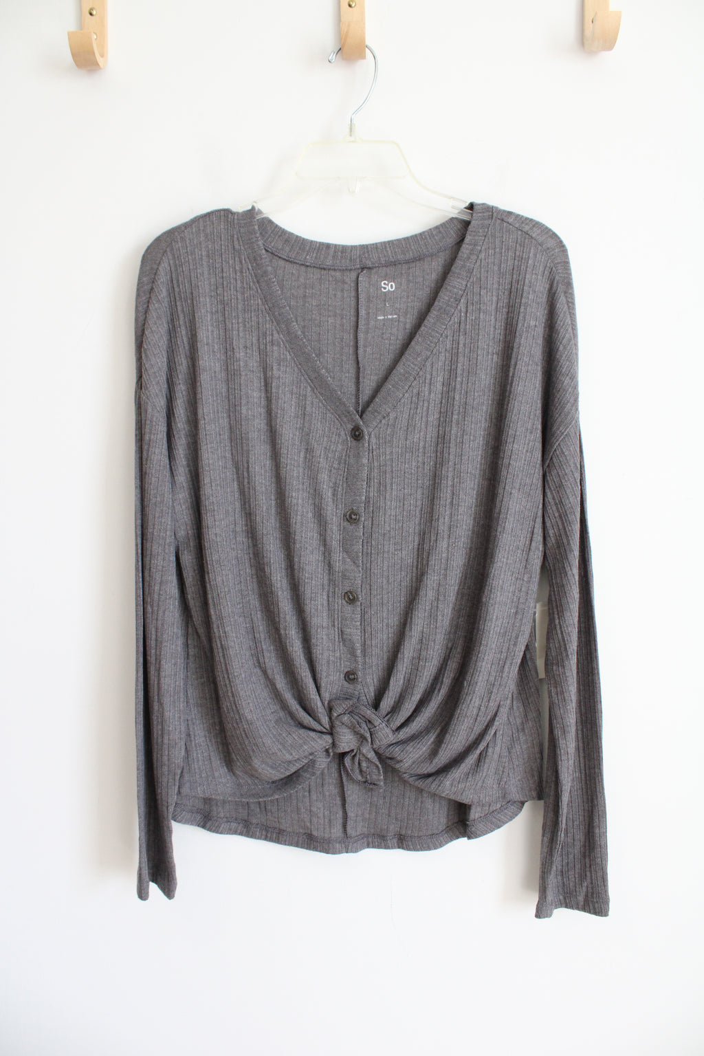 NEW SO Gray Long Sleeved Button Down Tied Top | L