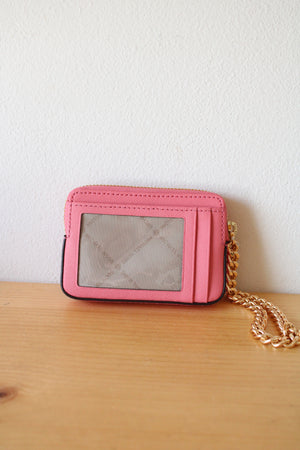 Michael Kors Pink Saffiano Leather Chain Card Wallet