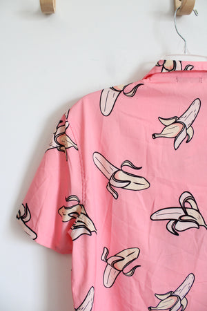 Shein Pink Banana Short Sleeved Button Down Shirt | L