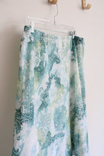 Alfred Dunner Blue Green & White Floral Midi Skirt | 14