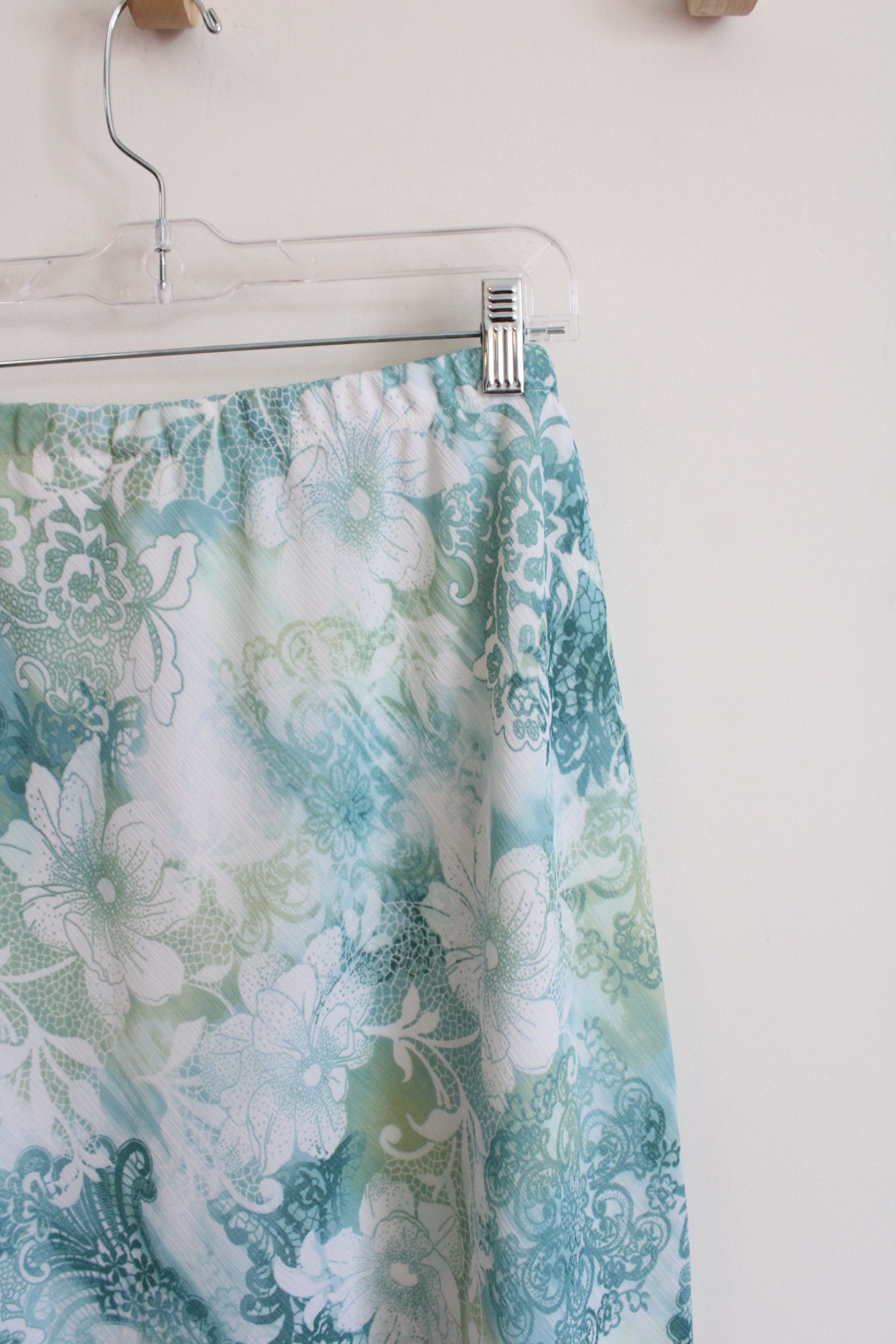 Alfred Dunner Blue Green & White Floral Midi Skirt | 14