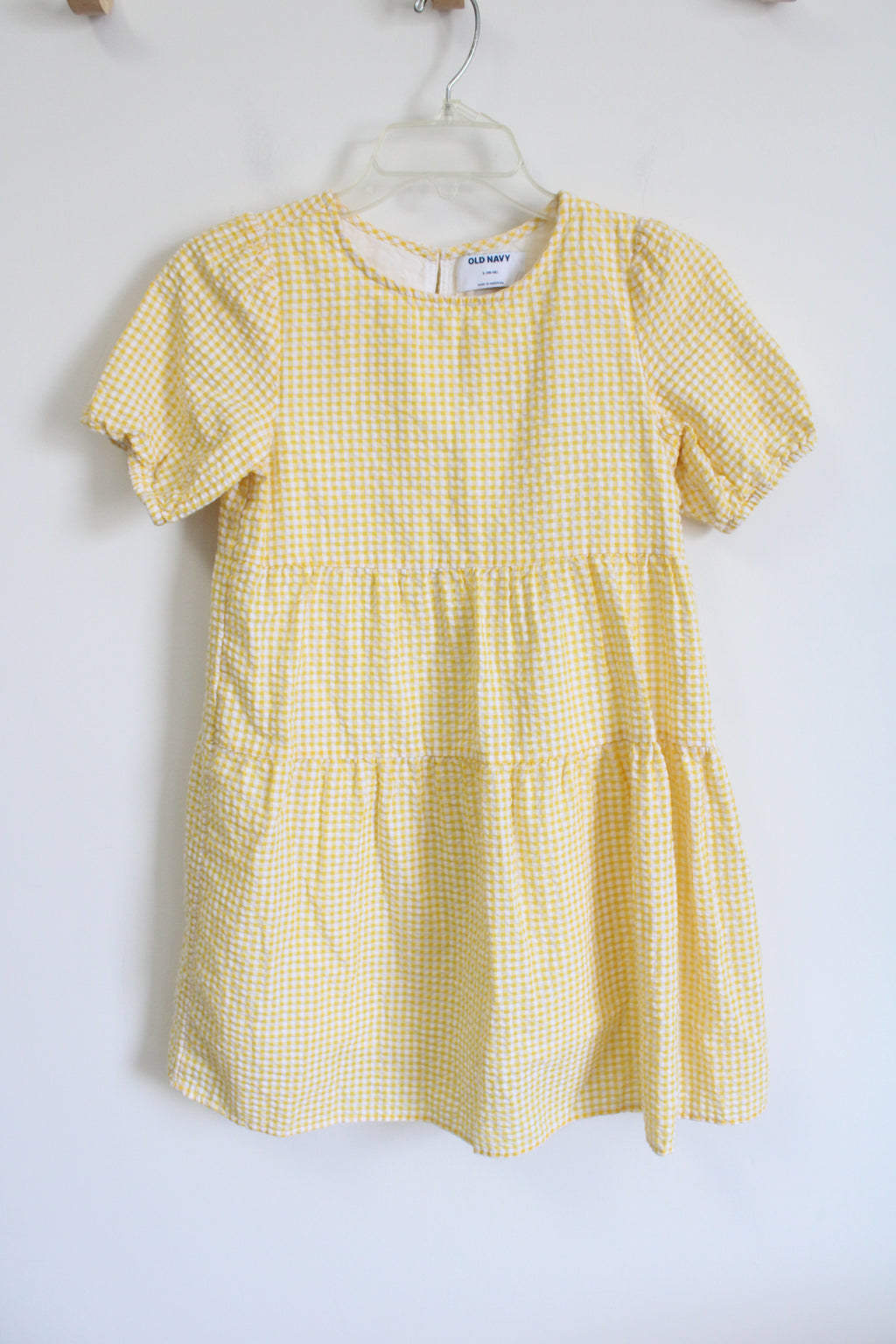 Old Navy Yellow Seersucker Gingham Tiered Dress | 10/12