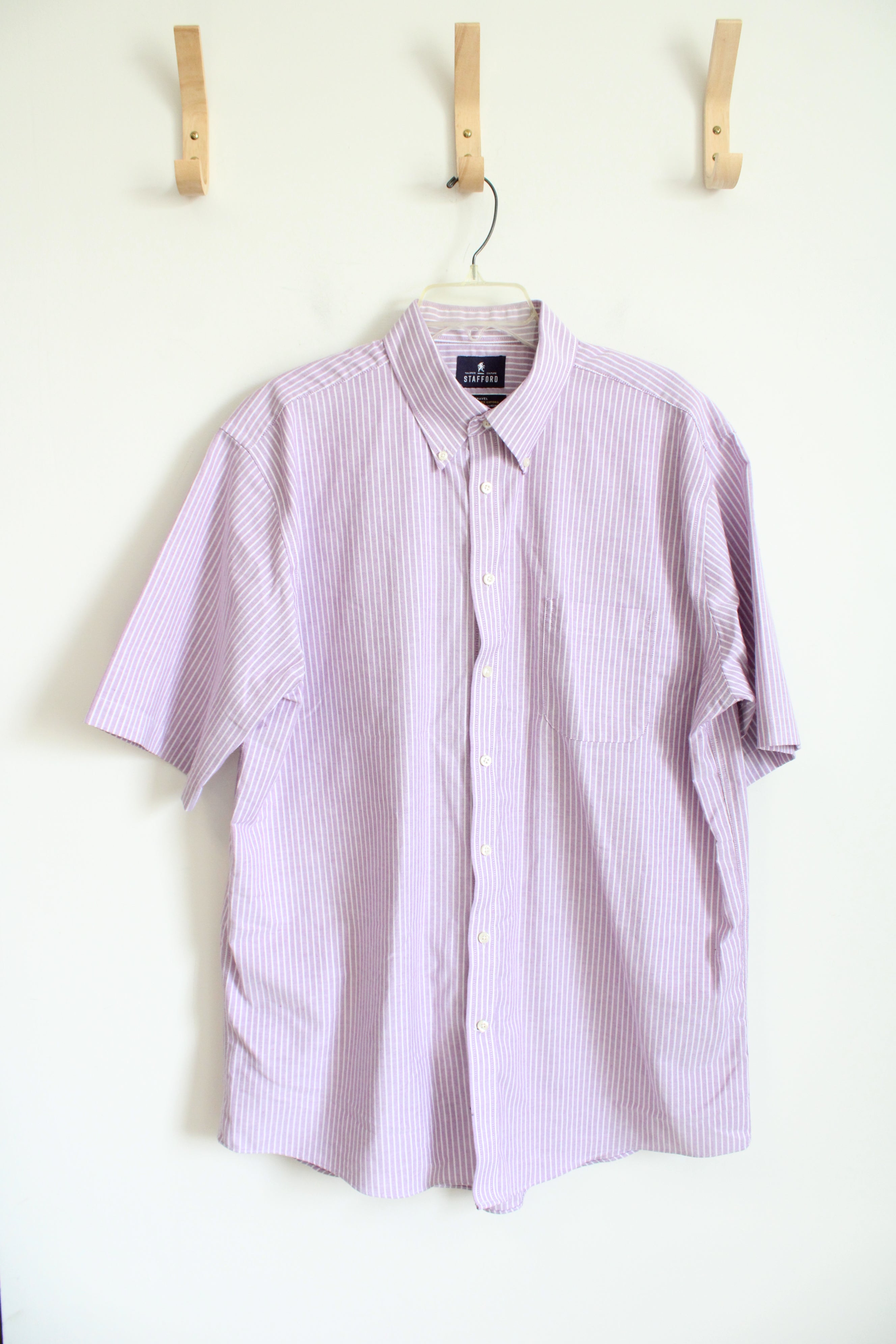 Stafford Travel Regular Fit Oxford Purple & White Striped Button Down Shirt | 17.5 (XL)