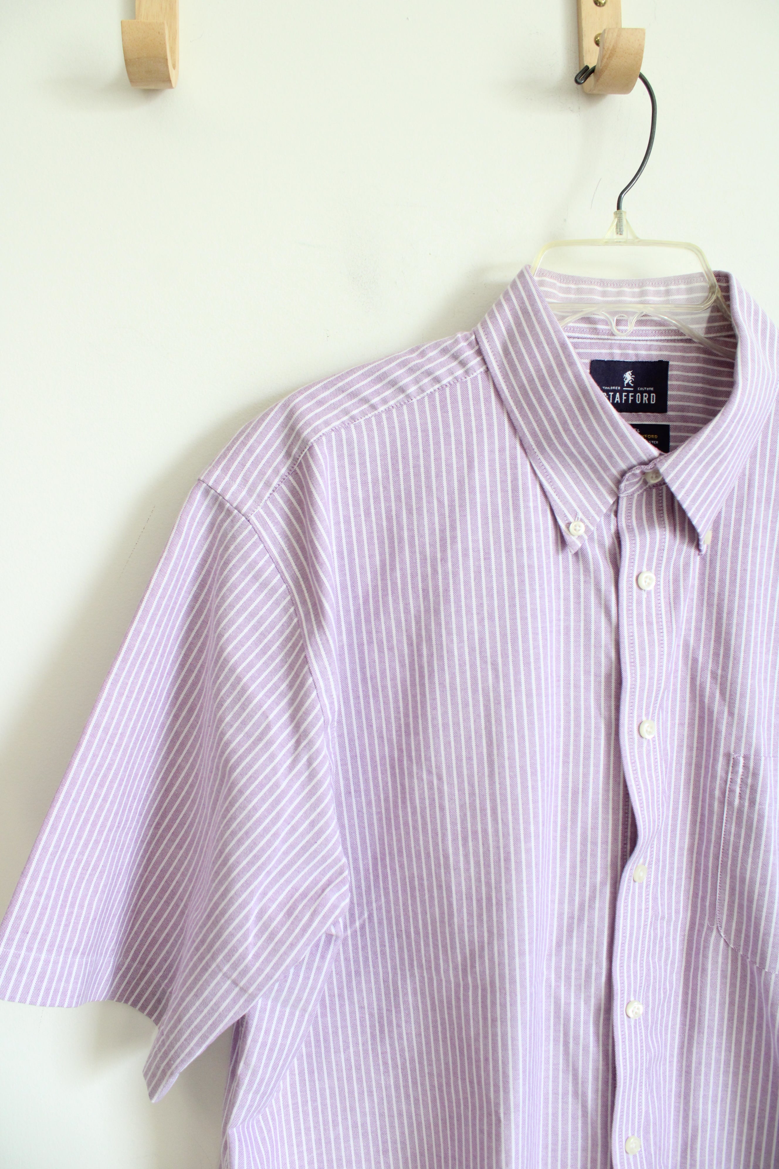 Stafford Travel Regular Fit Oxford Purple & White Striped Button Down Shirt | 17.5 (XL)