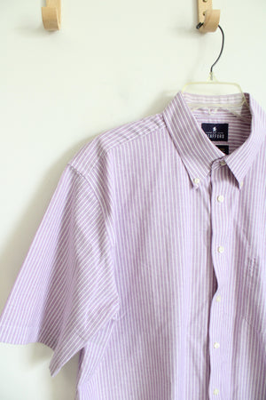 Stafford Travel Regular Fit Oxford Purple & White Striped Button Down Shirt | 17.5 (XL)