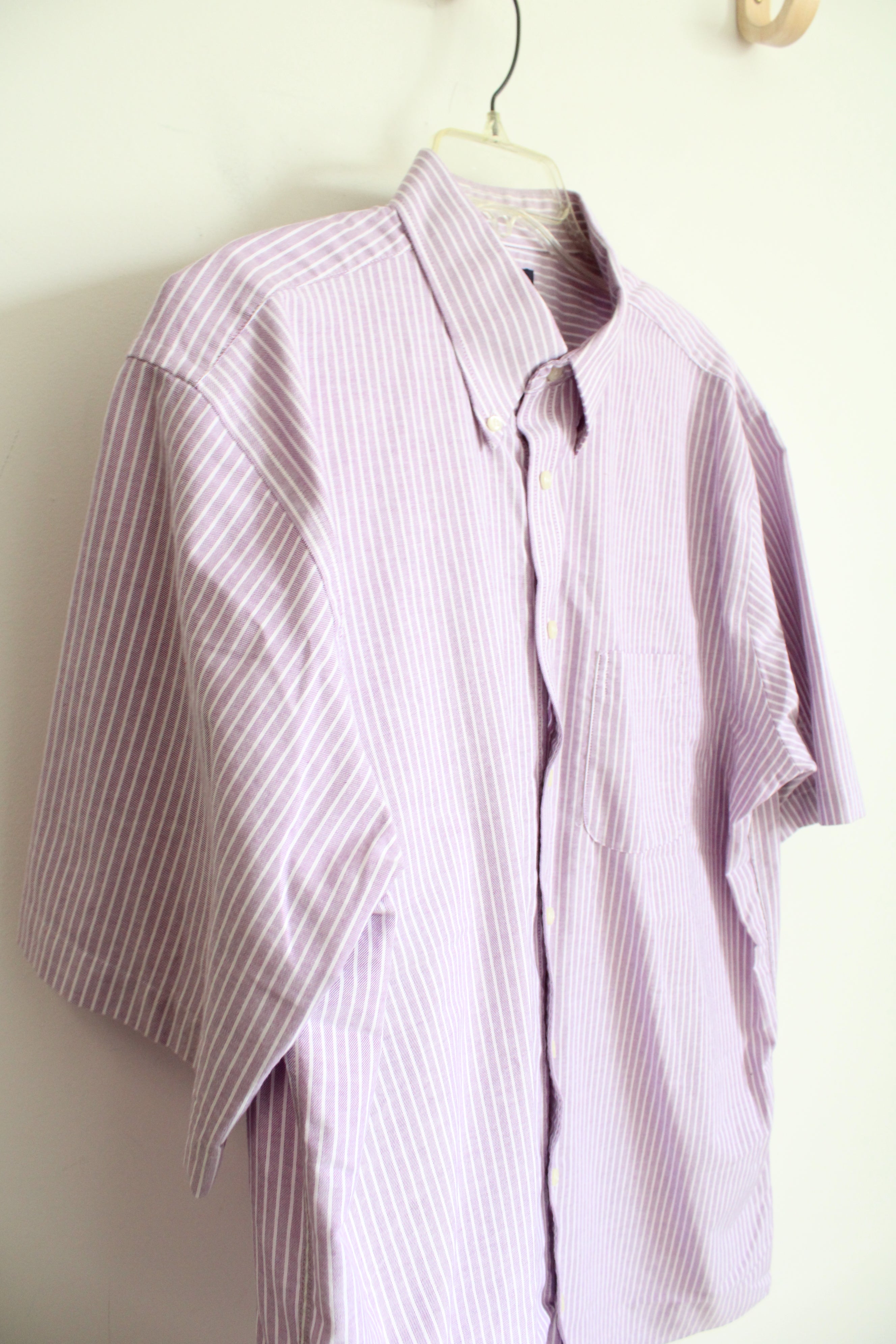 Stafford Travel Regular Fit Oxford Purple & White Striped Button Down Shirt | 17.5 (XL)