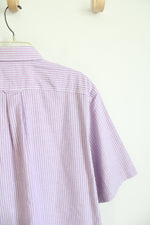 Stafford Travel Regular Fit Oxford Purple & White Striped Button Down Shirt | 17.5 (XL)