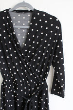 Avon Black Polka Dotted Wrap Long Sleeved Dress | M (8/10)