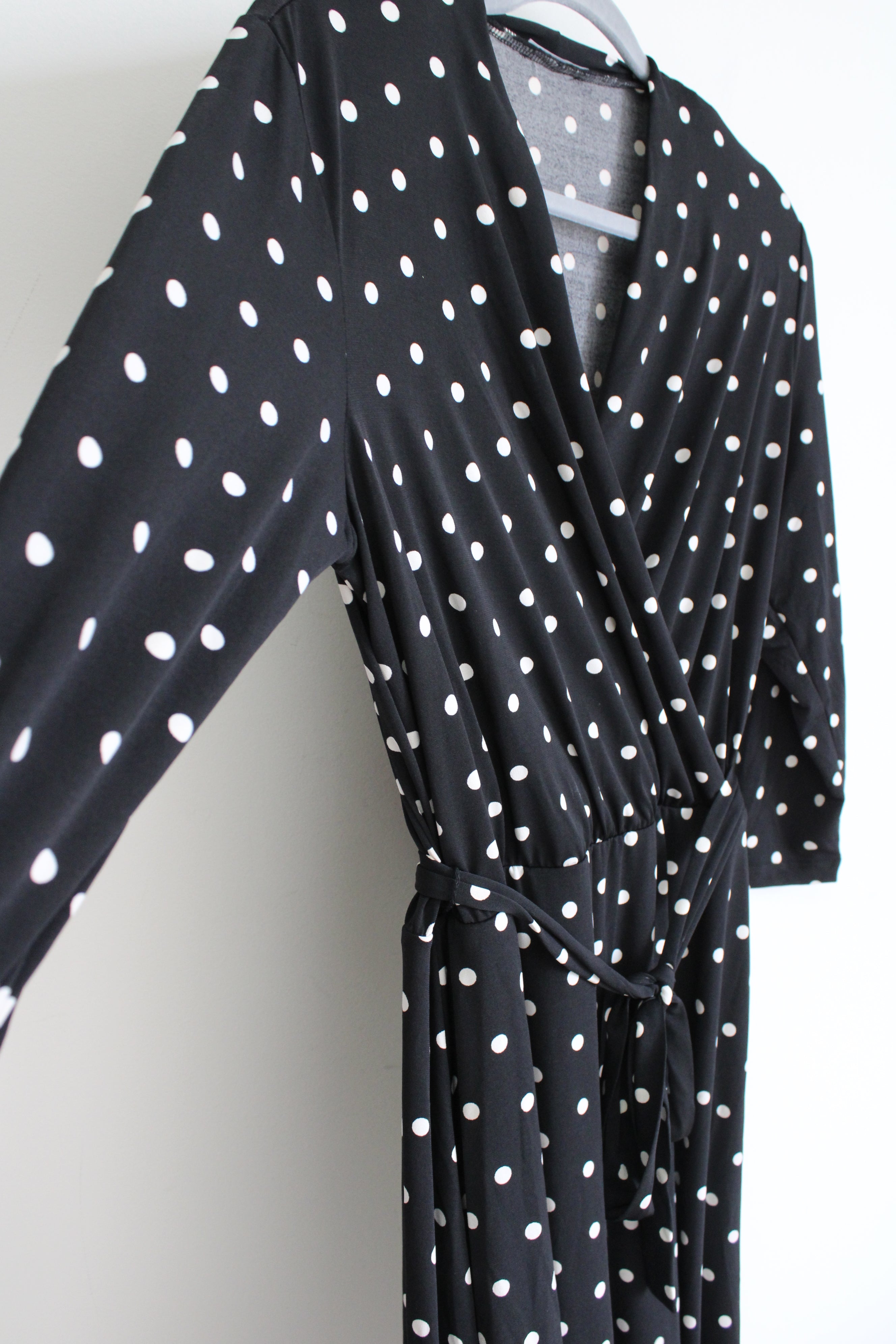 Avon Black Polka Dotted Wrap Long Sleeved Dress | M (8/10)