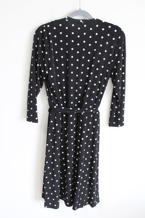 Avon Black Polka Dotted Wrap Long Sleeved Dress | M (8/10)