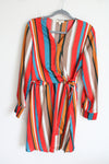 Sandy & Sid New York Red Brown Black Striped Wrap Long Sleeved Summer Dress | L