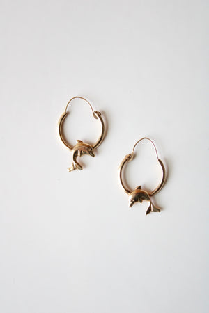 Dolphin Hoop 14KT Yellow Gold Earrings