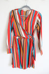 Sandy & Sid New York Red Brown Black Striped Wrap Long Sleeved Summer Dress | S