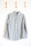 Croft & Barrow Stretch Blue & Brown Plaid Button Down Shirt | L