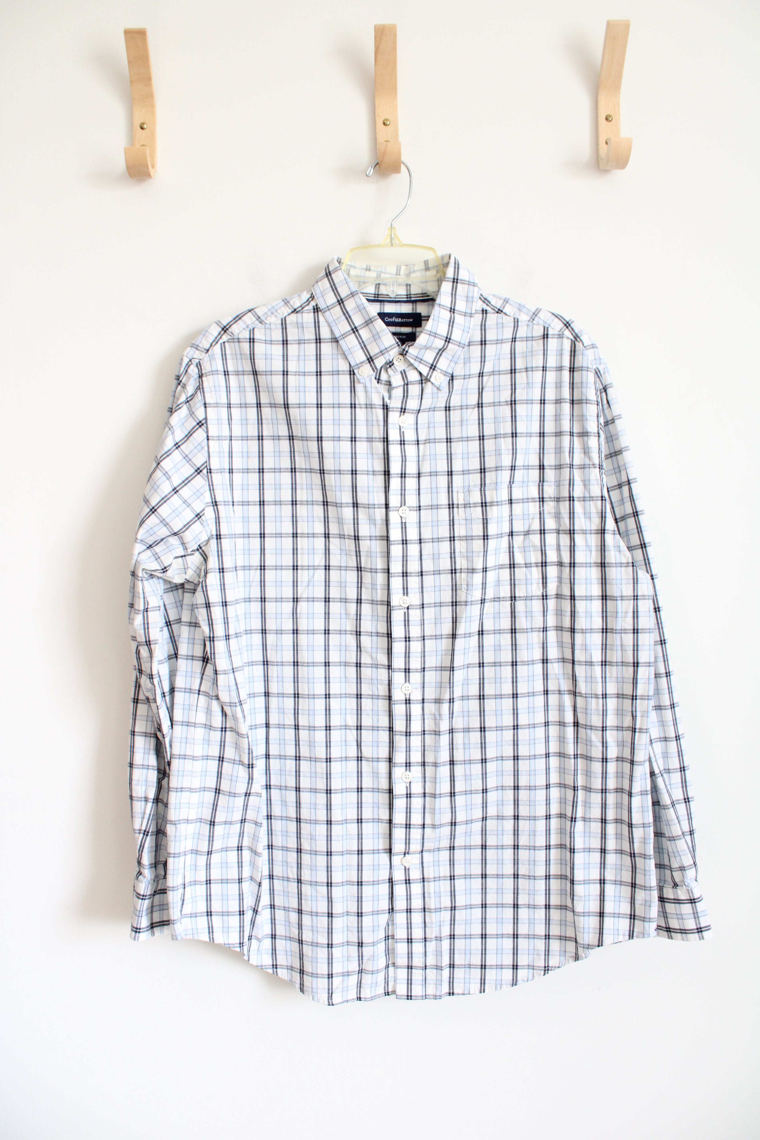 Croft & Barrow Stretch Blue & White Plaid Long Sleeved Button Down Shirt | L