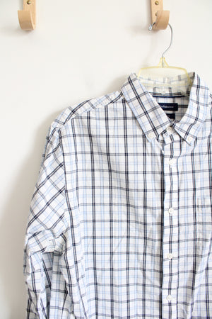 Croft & Barrow Stretch Blue & White Plaid Long Sleeved Button Down Shirt | L