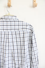 Croft & Barrow Stretch Blue & White Plaid Long Sleeved Button Down Shirt | L