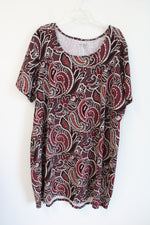 Avenue Black Tan & Maroon Patterned Textured Dress | 26/28