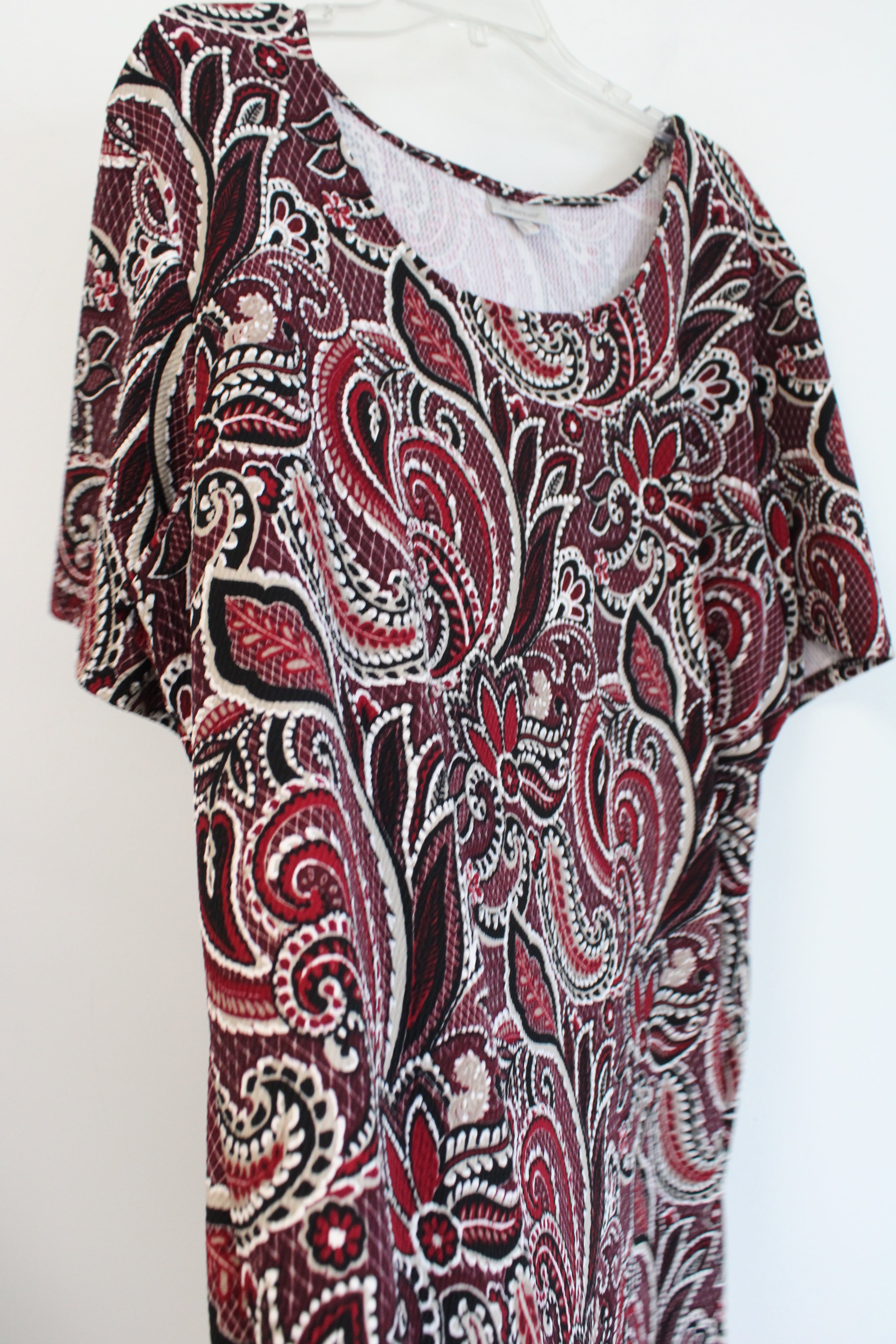 Avenue Black Tan & Maroon Patterned Textured Dress | 26/28