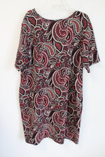 Avenue Black Tan & Maroon Patterned Textured Dress | 26/28