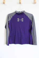 Under Armour Fitted ColdGear Purple Gray Long Sleeved Shirt | Youth XL (16/18)