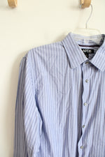 Apt. 9 Blue Striped Long Sleeved Button Down Cotton Shirt | L