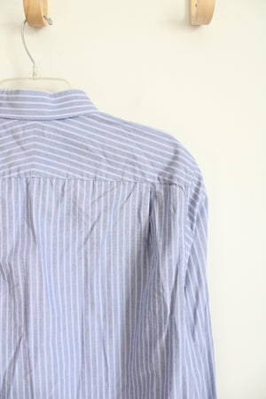 Apt. 9 Blue Striped Long Sleeved Button Down Cotton Shirt | L