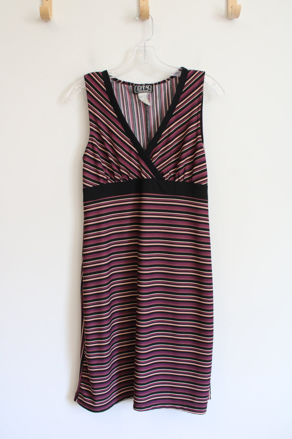 City Triangles Purple Black & Tan Striped V-Neck Dress | M