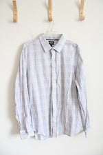 Apt. 9 Stretch Slim Fit Gray & Orange Plaid Long Sleeved Button Down Shirt | XL