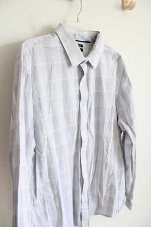 Apt. 9 Stretch Slim Fit Gray & Orange Plaid Long Sleeved Button Down Shirt | XL