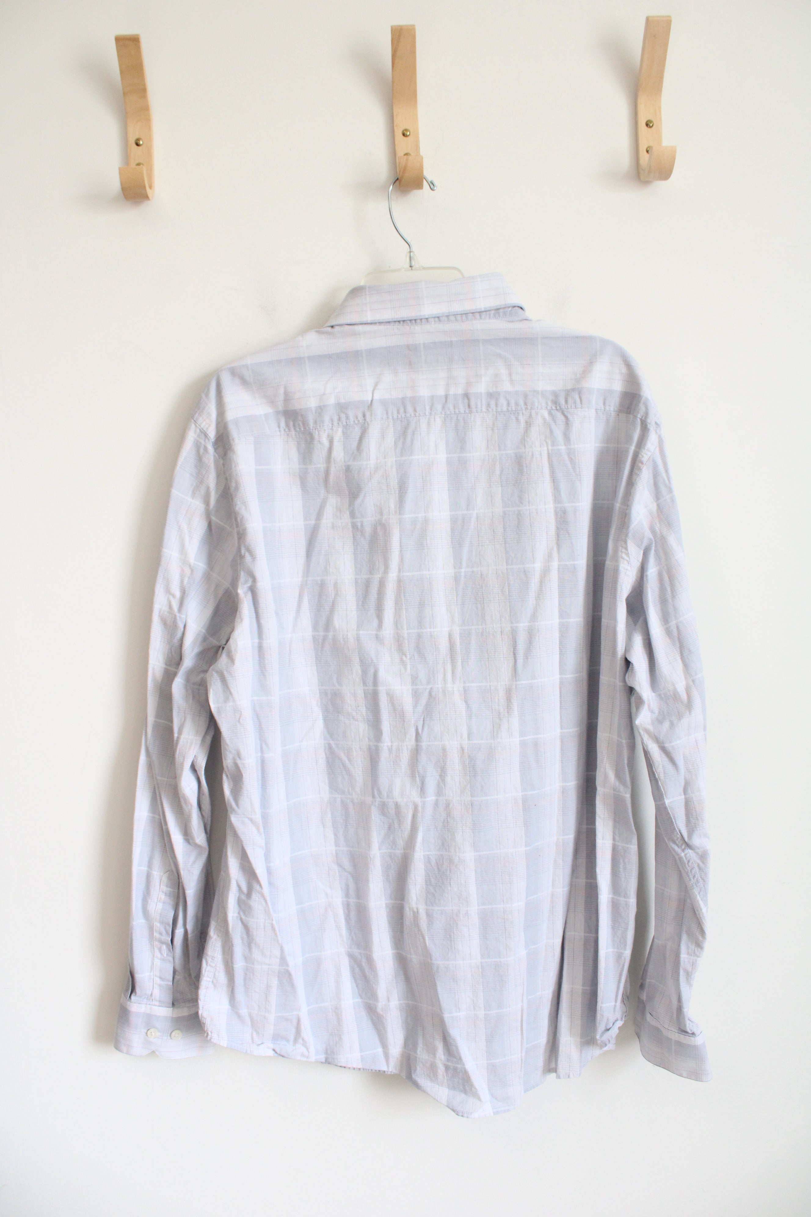 Apt. 9 Stretch Slim Fit Gray & Orange Plaid Long Sleeved Button Down Shirt | XL