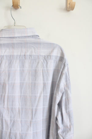 Apt. 9 Stretch Slim Fit Gray & Orange Plaid Long Sleeved Button Down Shirt | XL