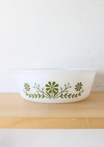 Glasbake Vintage Green Daisy J2600 1.5 Quart Casserole Dish