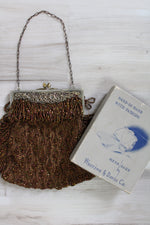 Whiting & Davis Co. Mesh Bag Brown Beaded Vintage Hand Purse