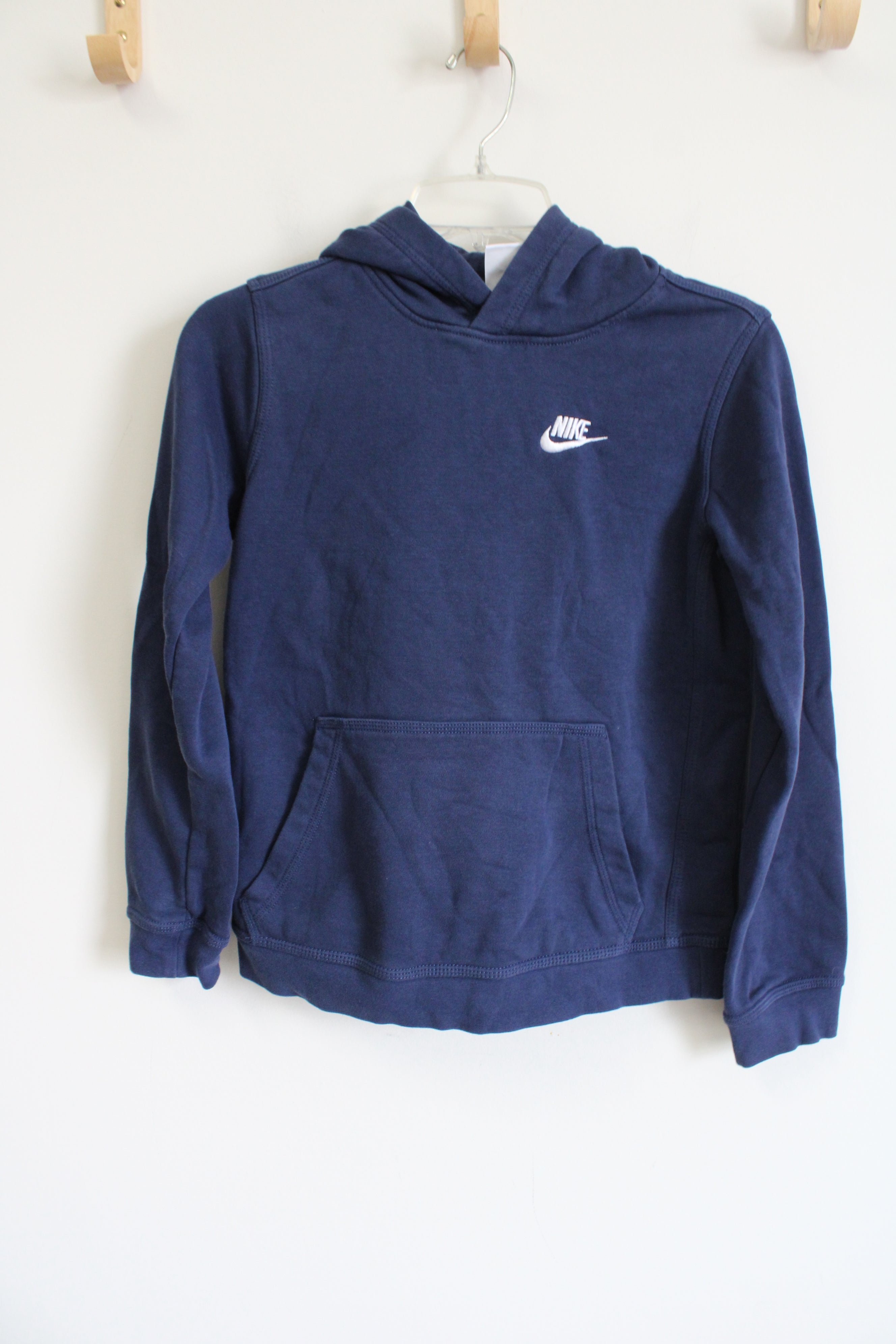 Nike Navy Blue Logo Embroidered Hoodie | Youth L (14/16)