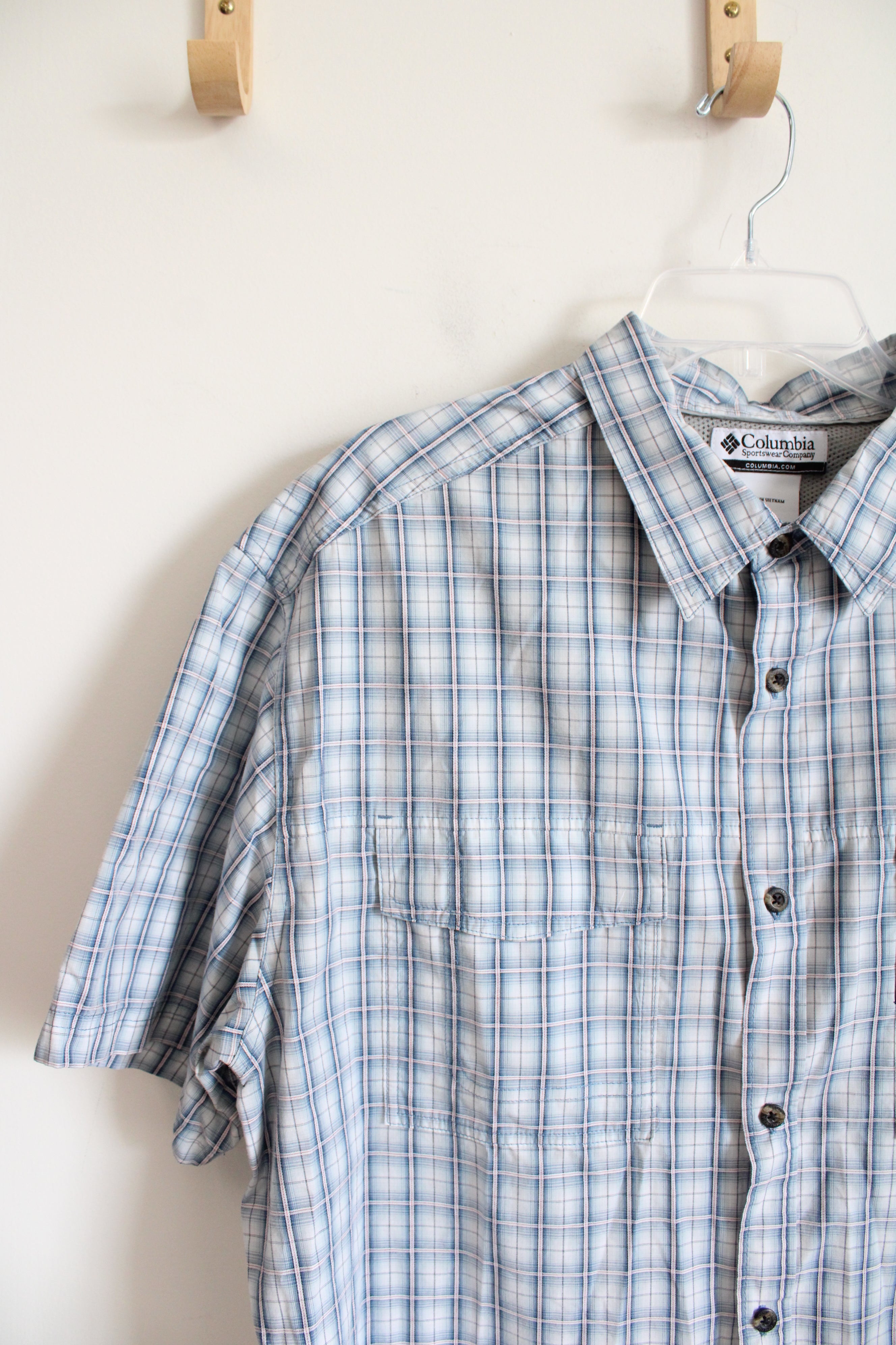 Columbia Blue Plaid Short Sleeved Button Down Shirt | XXL