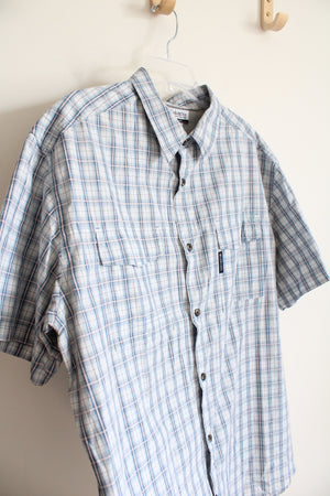 Columbia Blue Plaid Short Sleeved Button Down Shirt | XXL