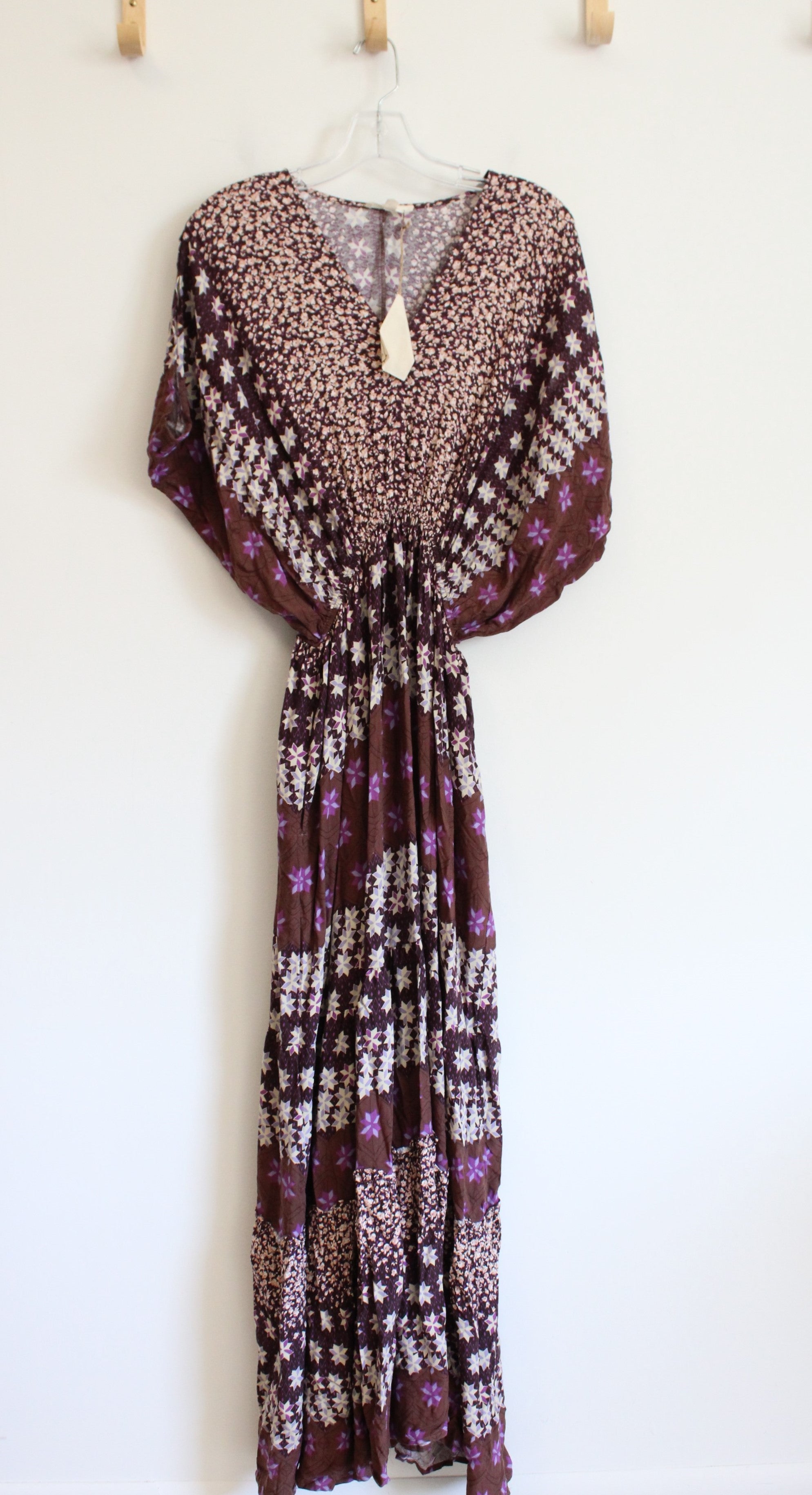 NEW Easel Purple & Brown Floral & Star Patterned Flowy Boho Maxi Dress | M