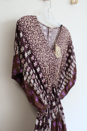 NEW Easel Purple & Brown Floral & Star Patterned Flowy Boho Maxi Dress | M