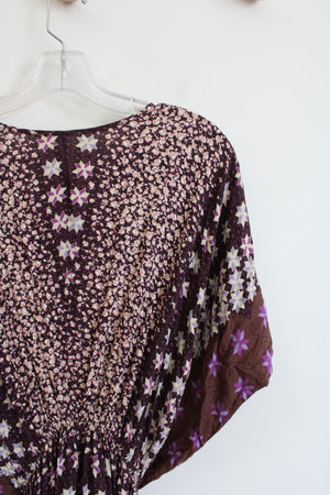 NEW Easel Purple & Brown Floral & Star Patterned Flowy Boho Maxi Dress | M